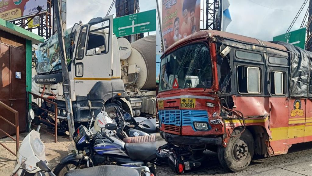 Cargo Carrying ST Bus Collided with Masonry Grinder Truck Near Chandani Chowk; Three Injured