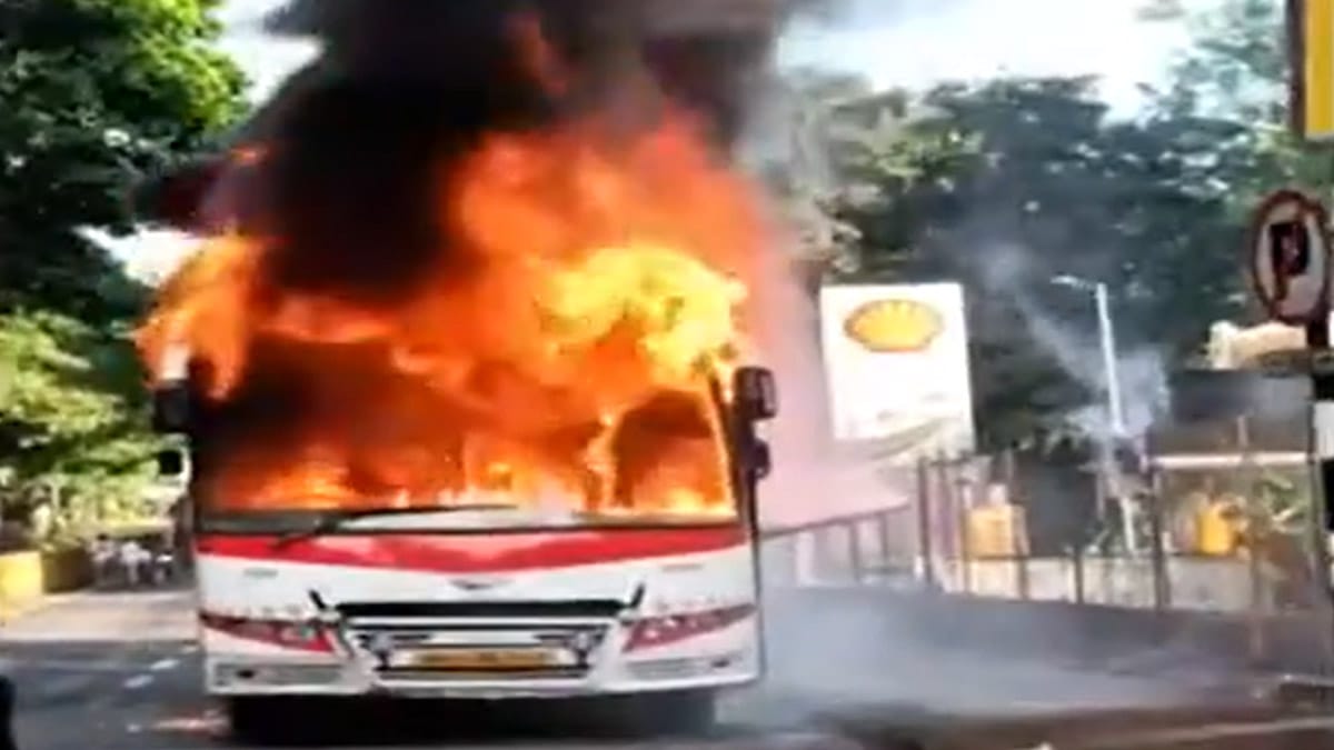 Immediate Response of Fire Brigade Averts Major Tragedy as Private Bus Burns Near Nashik Phata