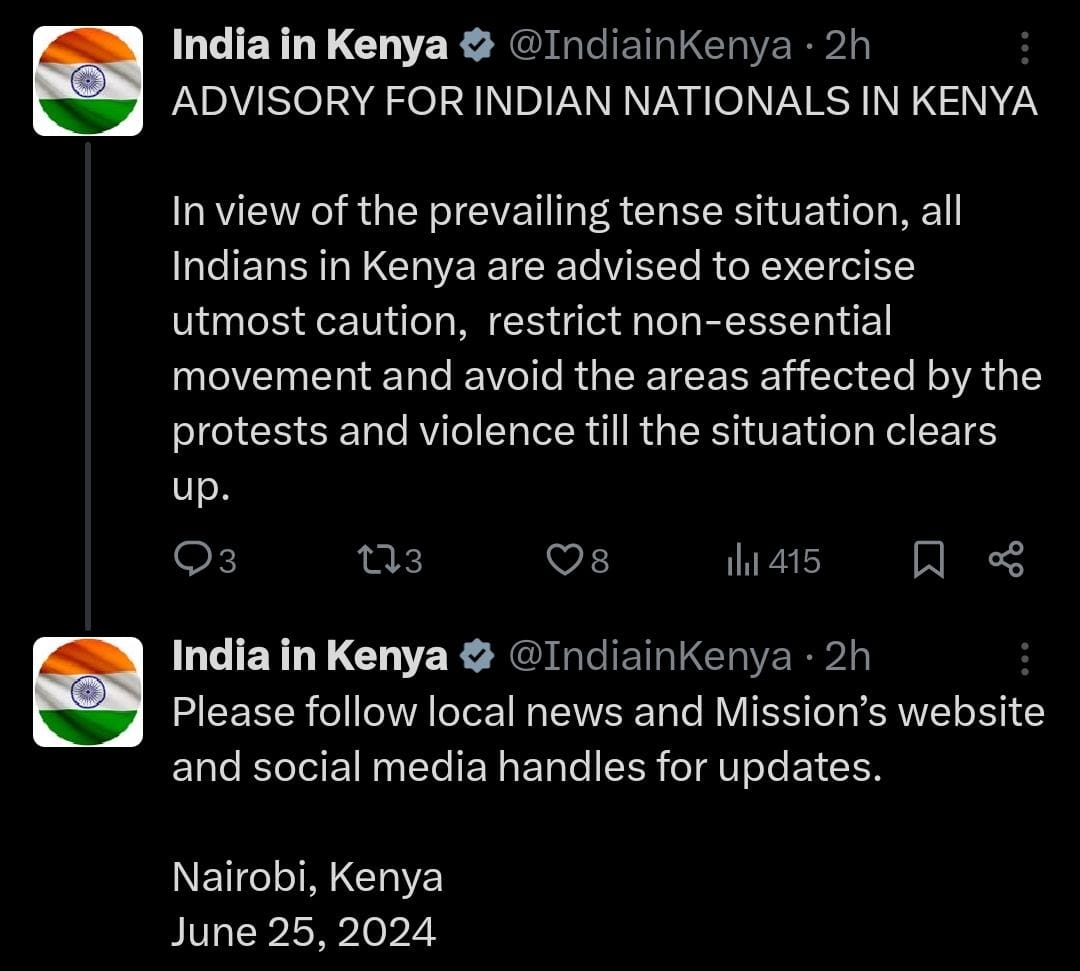 ADVISORY FOR INDIAN NATIONALS IN KENYA 