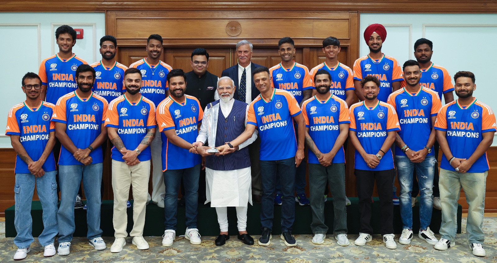 PM Modi: An excellent meeting with our Champions!   Hosted the World Cup winning team at 7, LKM and had a memorable conversation on their experiences through the tournament