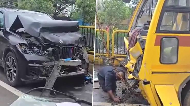 High-Speed Luxurious Car Rammed Student Carrying School Bus; Two Students Injured