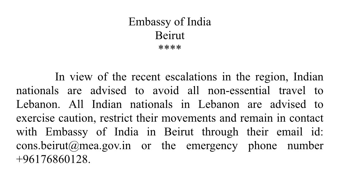 Advisory for Indian Nationals.